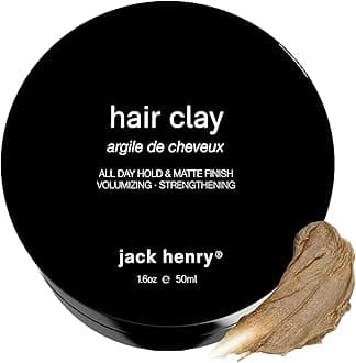Jack Henry Premium Hair Clay for Men - Matte Finish, All Day Hold, Low Shine, Hair Styling Clay for All Hair Types - Natural, Organic Award Winning Formula - Natural Scent (1.7 oz)