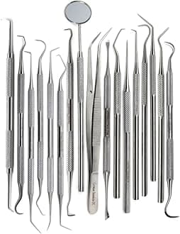 Professional Dental Tartar Scraper Tool Oral Picks to Remove Calculus from Teeth, Plaque Remover, Tooth Scraper for Oral Hygiene Care Made of Stainless Steel (17 Pcs Set)