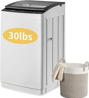 Full Automatic Washing Machine, 30Lbs Tempered Glass Lid Portable Washing with Drain Pump, 8 Wash Programs 5 Water Level Washer & Spinner, 2 in 1 Washer and Dryer for Apartments, RV, Camping
