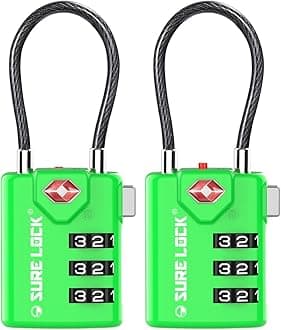 SURE LOCK TSA Compatible Travel Luggage Locks, Inspection Indicator, Easy Read Dials TSA Approved with Zinc Alloy, Green 2 Pack, Earnest