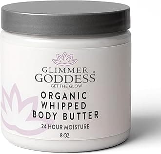 Glimmer Goddess Organic Whipped Body Butter for Women - Moisturizer Cream with Shea & Cocoa Butter, Almonds & Coconut Oil - Coconut Lime, 8oz