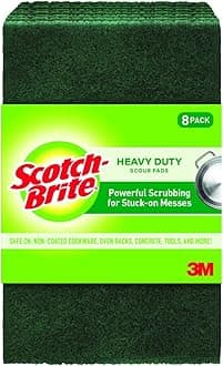 Scotch-Brite Heavy Duty Scouring Pad, Dish Scrubber for Kitchen + Outdoor, 8Scrub Pads for Uncoated Pots & Pans, Cast Iron Cooktops, Grill Grates, Oven Racks, & BBQ, Durable, Long-Lasting(Pack of 12)