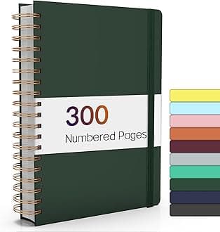 Forvencer Lined Spiral Journal Notebook with 300 Numbered Pages, A4 Thick Journals for Writing with 100GSM Paper, Hardcover Notebooks with Contents for Work, School, Women, Men, Dark Green