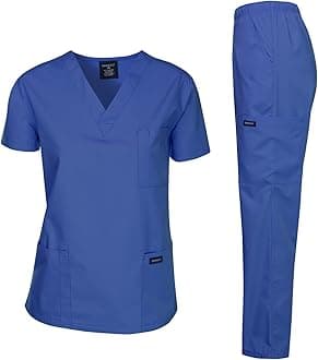 DAGACCI Women's and Men's Medical Scrubs Top and Pants Set, Royal Blue, M