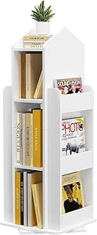 Nisorpa Rotating Bookshelf 360° Children's Rotating Bookcase 3 Tier Modern Kids Book Shelf Storage Display Rack Floor Standing Shelves Organizer for Home Living Room White, 95x34x30cm, ZQ0018