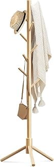 Haddockway Wooden Coat Rack Stand with 8 Hooks New Zealand Pine 3 Adjustable Coat Standing Tree Easy Assembly for Coats, Hats, Scarves and Handbags for Entryway, Hallway, Bedroom, Office