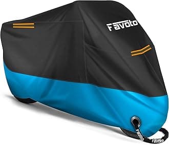 Favoto Waterproof Motorcycle Cover Motorbike Cover Outdoor Motorcycle Garage Scooter Cover Windproof with 2 Belt Buckles Black/Blue 265cm x 105cm x 125cm