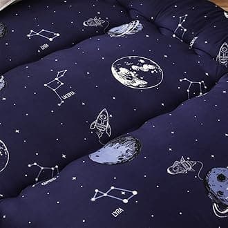 MAXYOYO Navy Space Adventure Japanese Floor Futon Mattress, Thicken Tatami Mat Sleeping Pad Foldable Bed Roll Up Mattress Floor Lounger Bed Couches and Sofas for Kids Twin Size