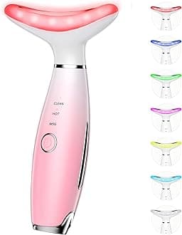 Dopsikn 7 Color Galvanic Machines - Red Light Therapy for Face and Neck, Face Massager Tool for Wrinkles, Double Chin, Vibrating Facial Massager with Thermals, Pink