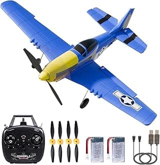 RC Plane, Remote Control Airplane 2.4GHZ with 6-Axis Gyro Stabilizer for Adults Beginners Boys Birthday/Xmas Gift (4CH-P51B Razorback)