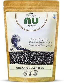 NU organics "Black Rice- 500 Gram|All Natural, Aromatic Unpolished Kavuni Arisi|100% Certified Organic, Gluten-Free, No Additives