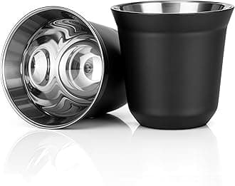 80ml Stainless Steel Espresso Cups Set - 2 Pack Double Wall 304 Stainless Steel Demitasse Cups 2.7oz,Black (Small Cup)