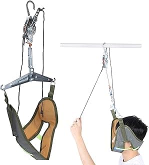 Over Door Cervical Traction Device Unit Kit, Neck Stretcher & Spinal Decompression Device for Neck Pain Relief & Shoulder Correction, Neck Strap Chiropractor Pull Device, Neck Stretcher Exerciser
