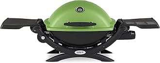 Weber Q1200 Liquid Propane Portable Gas Grill, Green – 1‑Burner Travel and Camping Grill with Cast‑Iron Grates & Electronic Ignition (8,500 BTU Burner)