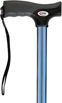 Carex Soft Grip Walking Cane - Height Adjustable Cane With Wrist Strap - Latex Free Soft Cushion Handle, Metallic Blue