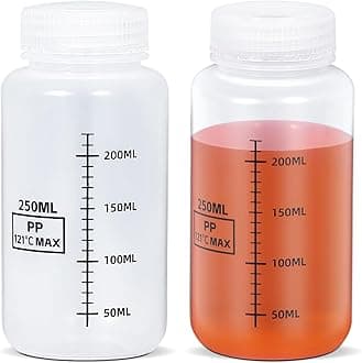 8.4oz/250ml Plastic Storage Bottles, Laboratory Grade PP Reagent Bottle Sample Bottles, Graduated Wide Mouth Liquid/Powder Containers Medicine Jars (Transparent, 2 Pcs)