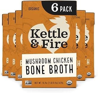 Kettle and Fire Mushroom Chicken Bone Broth, Keto, Paleo, Whole 30 Approved, Gluten Free, 19g of Protein, Natural Source of Collagen, Pack of 6