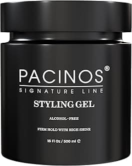 Pacinos Hair Gel for Men - Firm Hold with Flexible Styling - High Shine Wet Look Finish - Easy to Rinse Water Based Formula - No Flakes - Suits All Hair Types - Style Stays in Place All Day - 16 oz
