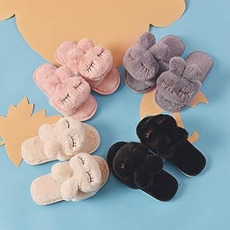 techcity Boys Girls Fuzzy House Slippers Cute Comfy Faux Fur Slip On Fluffy Plush Open Toe Home Slides for Kids Indoor Outdoor Warm Shoes