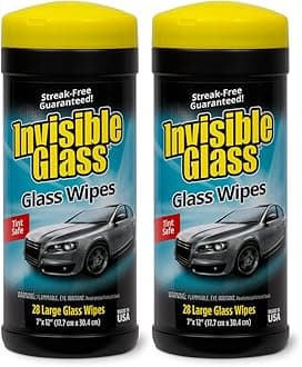 Invisible Glass 90166-2PK Lint-Free and Ammonia-Free Large Glass Cleaning Wipes are Tint Safe Enjoy Streak Free Windows, Mirrors, and Glass for Home and Auto, Pack of 2