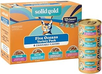 Wet Cat Food Variety Pack Shreds in Gravy - Healthy Canned Cat Food Made w/Real Tuna & Fish Protein & Vitamins - Grain Free & Gluten Free Canned Meals for Cats & Kittens - 12ct/3oz Can