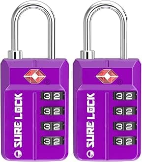 SURE LOCK TSA Approved Travel Luggage s, Open Alert Combination for School Office & Gym er,Toolbox, Pelican Case,Easy Read Dials- 1, 2 & 4 Pack (1, Dark Purple 2 Pack)