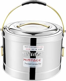 Stainless Steel Sambar Pot 10 Liters for Canteen & Hotel Casserole with side handle Roti | Rice | Biryani Box Puff Insulated Hot & Cold 12HR picnic pot Container Casserole Thermal Serving Pot