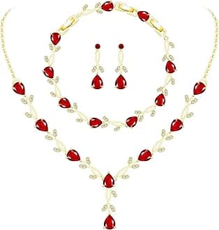 Wedding Jewelry Sets for Bride Bridesmaid Women Cubic Zirconia Necklace Earrings Bracelet Set Gift for Mother Friend Wife Daughter Sister Party Prom Jewelry