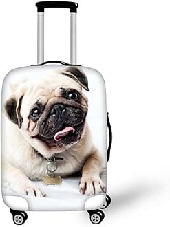 HUGS IDEA Cute Pug Dog Pattern Stretch Fabric Elastic Portable Suitcase Protective Covers for 26/28/30 Incn