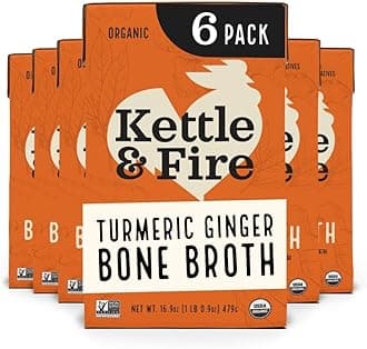 Kettle & Fire and Turmeric Ginger Chicken Bone Broth, Keto, Paleo, Whole 30 Approved, Gluten Free, 19g of Protein, Natural Source of Collagen, Pack of 6