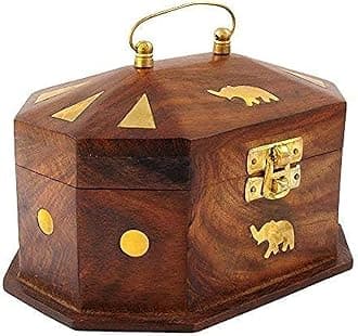ITOS365 Handmade Wooden Jewellery Box For Women - Wood Brown Mix | Durable & Elegant Jewel Organizer With Elephant Décor | Jewellery Storage Box With Latch Closure - 6 Inches