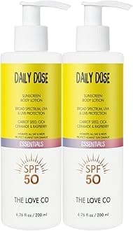 THE LOVE CO. CO Sunscreen Body Lotion SPF 50 ++++ - Broad Spectrum Enriched With Carrot Seed, Ceramide, Niacinamide, CICA, & Raspberry - UVA/UVB Protection, Hydration & Skin Repair - Pack of 2