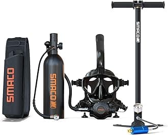 Mini Scuba Tank with Snorkel Mask 1L Portable Small Diving Tank with Sub Mask Reusable Pony Bottle with Full Face Diving Mask Diving Cylinder Kit for Snorkeling Recreational Diving S400Pro