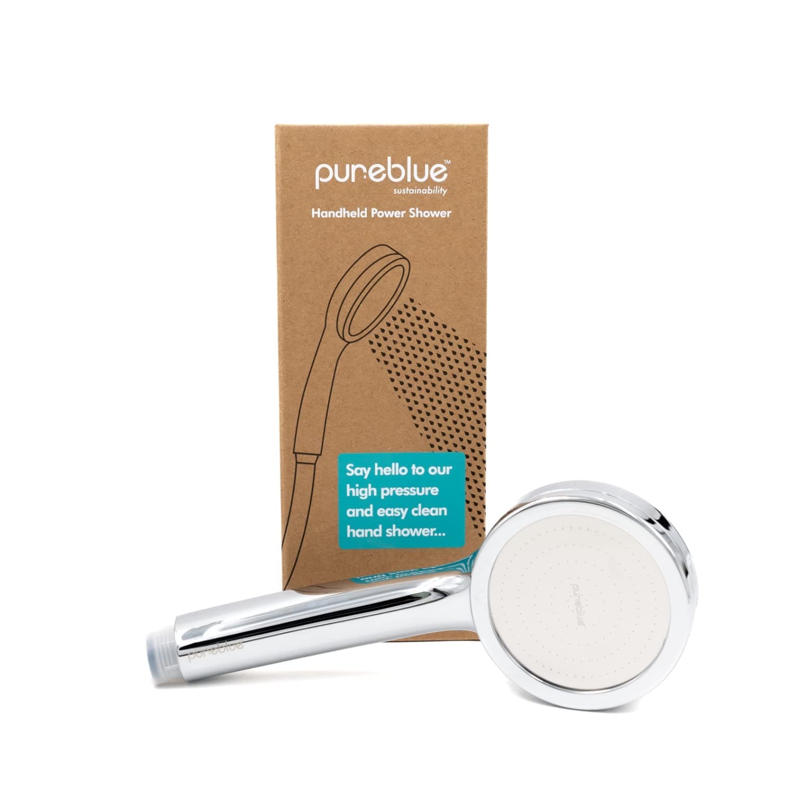 Pure Blue Handheld Power Shower | Ionic and High Pressure | Water-Saving Patented Technology