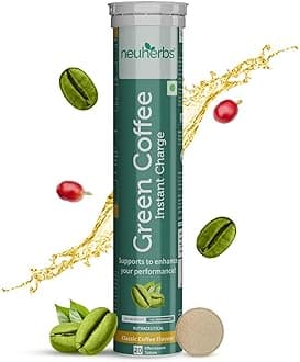 Green Coffee Instant Charge With Vitamin B16 & B12, Natural High Caffeine | Energy Booster For Pre-workout | Metabolism Booster – (Classic Coffee Flavour) -20 effervescent tablets