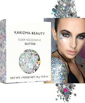 KARIZMA Holographic Chunky Glitter Beauty Festival Face Body Hair Cosmetic (Silver,10g)