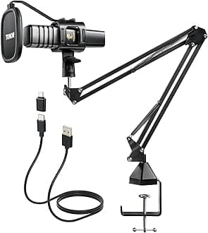 TONOR USB Microphone Kit, PC Podcast Recording Cardioid Condenser Computer Mic Set for Gaming, Streaming, Singing, Voice Over, YouTube, Studio Mic Bundle with Adjustable Arm Stand, TC30+