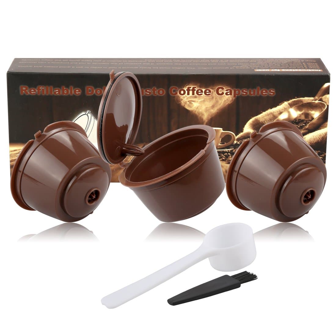 Reusable Coffee Filter Capsule, Tatuer 3 PCS Refillable Coffee / Tea Capsule Filters Compatible with Dolce Gusto Coffee Machines with 1 Pod and 1 Brush to Clean Coffee Filters Reusable Filters