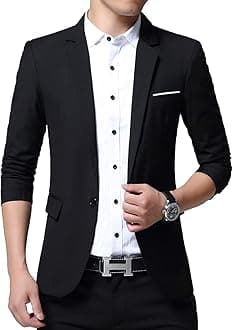 DAVID.ANN Men's Slim Fit Casual One Button Blazer Jacket