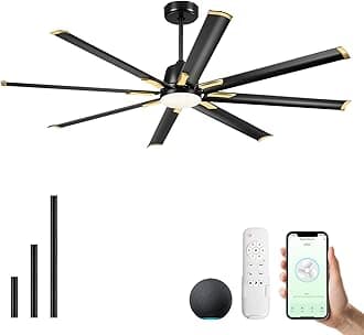 72 Inch Smart Industrial Ceiling Fan with Light and Remote Control,Large Ceiling fan with 8 Aluminium Blades,Black and Gold Outdoor Ceiling Fans for Home or Exterior, CF72BG-LK