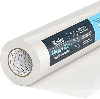 Carpet Protector Roll - Self Adhesive Carpet Protection Film - 50m x 60cm Sticky Clear Plastic Carpet Stair Hard Floor Cover - Heavy Duty Puncture Resistant & Waterproof Protective Floor Covering