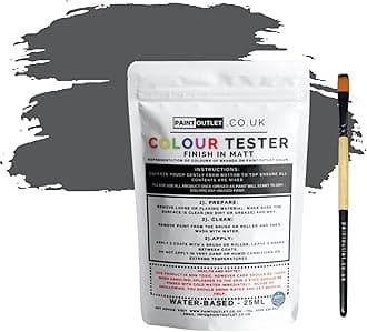HQC Paint Wall and Ceilings Matt | Sample Colour Tester Pot with Brush | Quick Drying Quality Interior Paint | Contemporary Finish | Classic Grey Colour 25ml