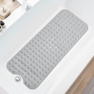 Bathtub Mats for Shower Tub, Extra Long Non-Slip 39 x 16 Inch Bath Mat with Drain Holes and Suction Cups, BathMat for Bathroom with Machine Washable (Opaque Gray)