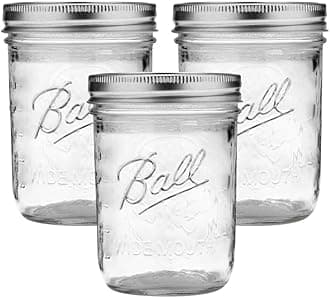 Ball Wide Mouth Glass Mason Jars with Lids and Bands, Used for Canning, Pickling, Juice, Jam, Jelly, Pint Size 16 Ounce (Pack of 3)