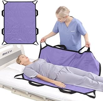 Multipurpose 43" x 36" Positioning Bed Pad with Reinforced Handles Patient Draw Sheet Aid Assistant for Turning, Lifting, Repositioning, Washable & Reusable Transfer Mat, Purple
