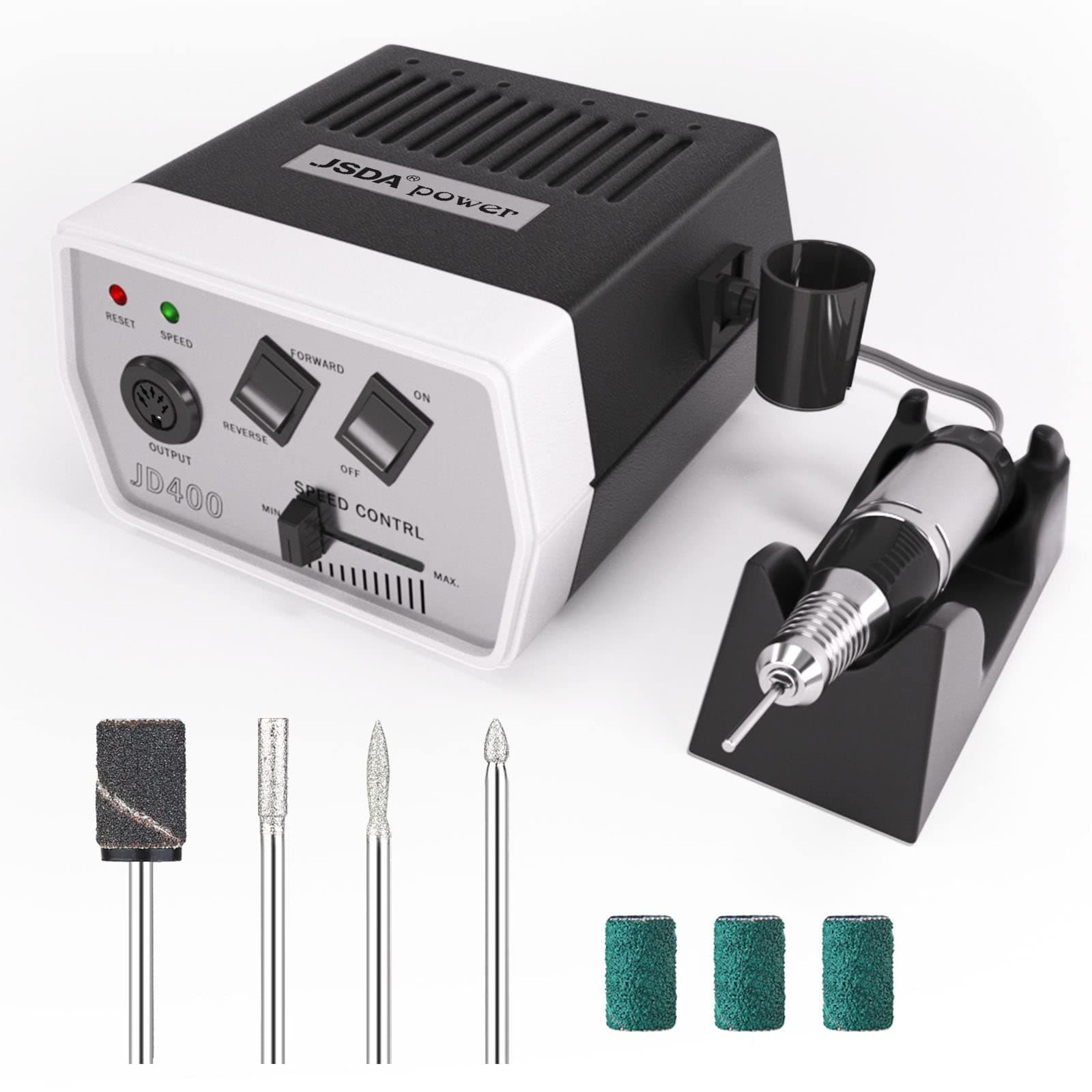 Nail Drill Machine, JSDA® Professional E Files for Acrylic Nails Gel, Electric Nail Drill Files JD400, Adjustable Speed 30000RPM, 4 Bits, Powerful Manicure Pedicure Set for Nail Care Nail Art