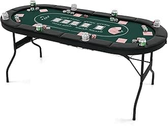 GYMAX Poker Table Foldable 8-Player Texas Holdem with Metal Cup Holders, Casino Grade Felt & Padded Rails, Portable Folding Poker Table for Leisure Game, Home, Game Rooms