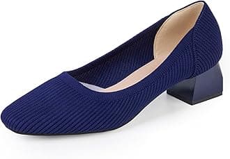 youngshow Womens Pumps Block Heels Square Toe Knit Comfortable Heel for Women Slip On Work Shoes for Woman Dress Classic Shoes Walk Office
