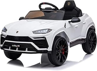 12V Kids Ride On Car Licensed Lamborghini Urus Electric Car for Kids Vehicle Toy/Parent Remote Control, USB Port, AUX, Spring Suspension, Opening Door, LED Light, White