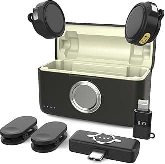 QUEENLINKQuad-Mode Wireless Lavalier Microphone for iPhone/Android with Noise Cancellation, Acoustic, Reverb and Mute, 48KHz/24bit, 330ft Range, 60H Battery, Lapel Mic for Video Recording, Streaming